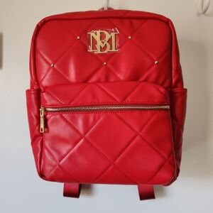 NWT Badgley Mischka Red Quilted Backpack Gold Studs Vegan Leather Designer Bag